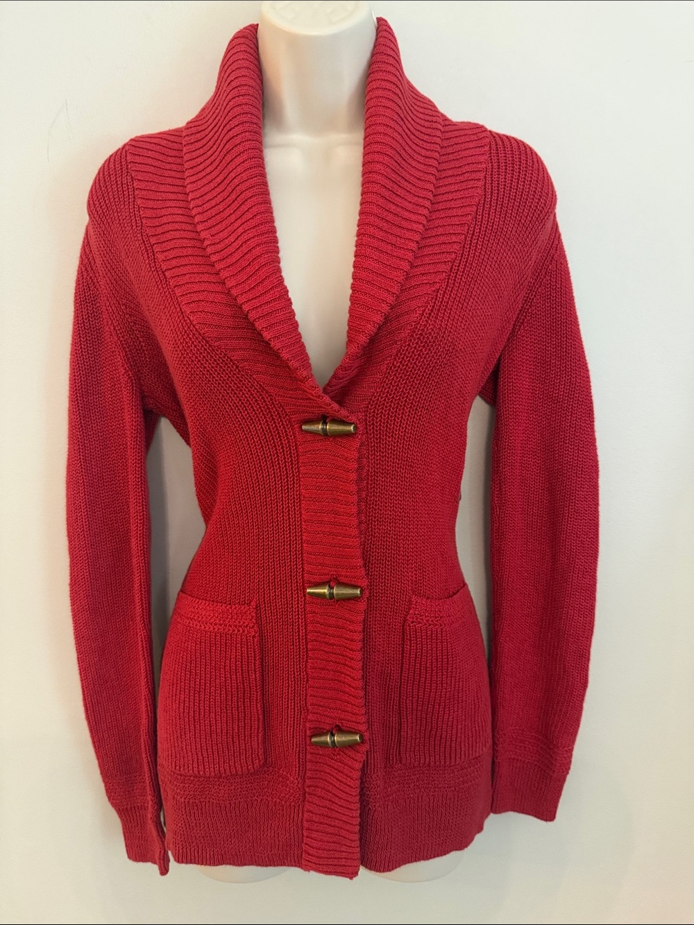 Lauren Ralph Lauren Red Shawl Collar Toggle Cardigan Linen cotton blend Size S